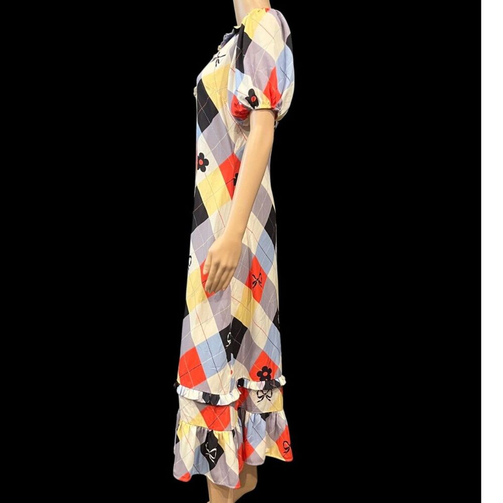 Lisa Says Gah Teagan Dress Multicolor Cirque Argyle Whimsical Pattern Sz S - Picture 5 of 9